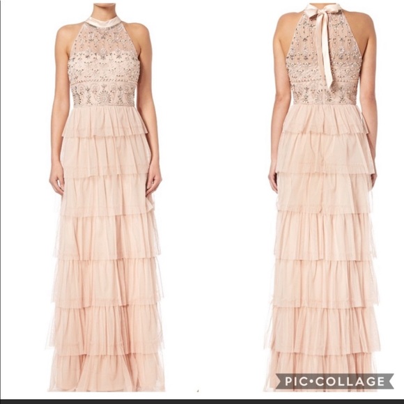 Adrianna Papell tiered tulle skirt beaded bodice - Picture 8 of 9